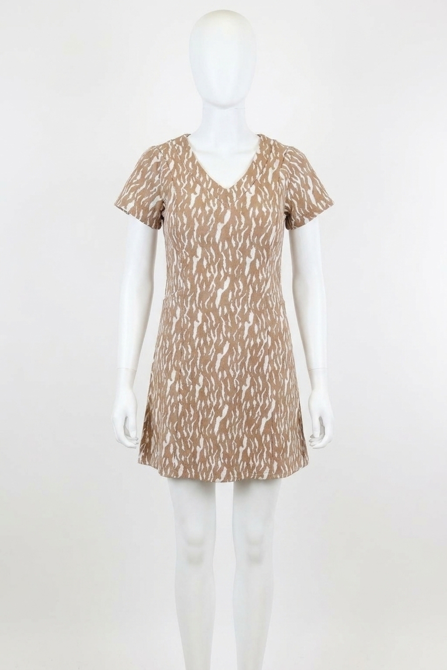 NEW ANNIEWEAR bonnie zebra knit v neck dress in khaki